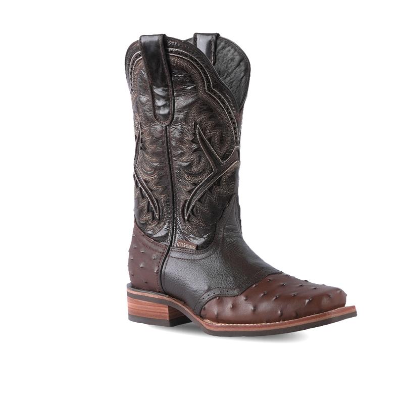 Men's Boot Ostrich Print Barcelona Choco Rodeo Toe E408