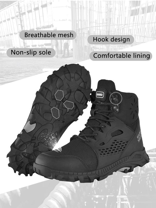 Men's Letter Print Lace Up Front High Top Safety Shoes, Casual Breathable Comfortable Non-slip Work Shoes, Hiking Boots, Work Sneakers, Smash-proof and Stab-proof Work Trainers for Outdoor Workers, Gym Shoes Tactical Shoes