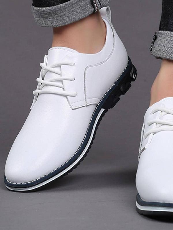 Men's Business Style Patch Decor Lace-up Front PU Leather Slip-on Loafers, Casual Comfortable Flat Shoes, Formal Dress Shoes For Work, Office & Party