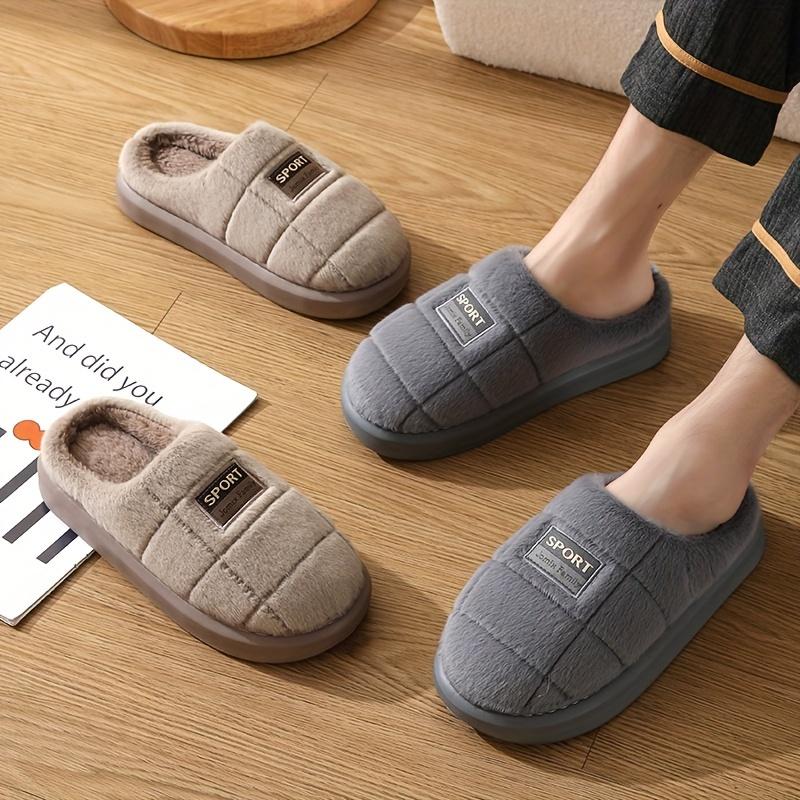 Plus Size Men's Classic Fuzzy Slippers, Comfy Non Slip Casual Thermal EVA Sole Slides, Men's Indoor Footwear, Winter