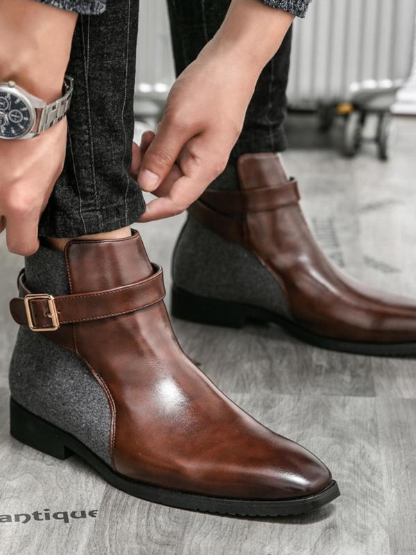 Men's Business Fashion Patchwork Design Boots, Casual Comfortable Ankle Boots for Daily Wear, Male All-match Shoes for Fall & Winter