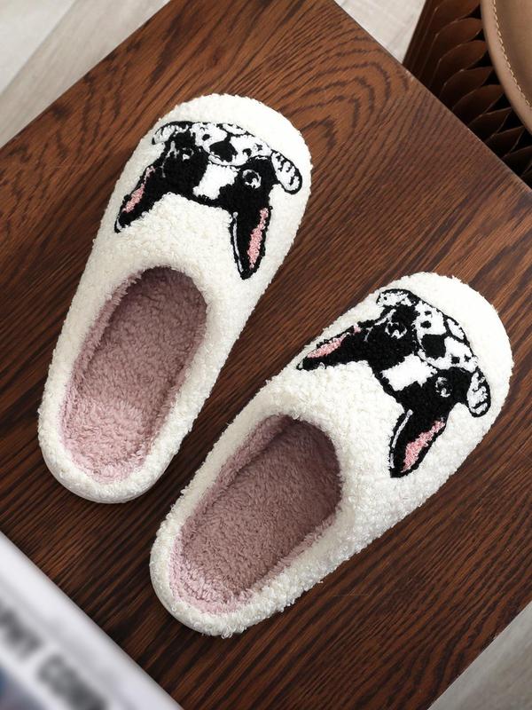 Women's Cute Cartoon Dog Pattern Plush Slippers, Casual Soft Comfortable Home Slippers for Fall & Winter, Fluffy House Shoes, Warm Slippers for Indoor and Outdoor