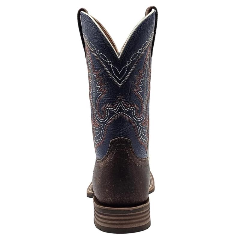 Men’s Western Cowboy Boots - Navy Blue, Mid Calf, Square Toe, Leather, Medium Size, Pull-On - Walking Shoes, Footwear