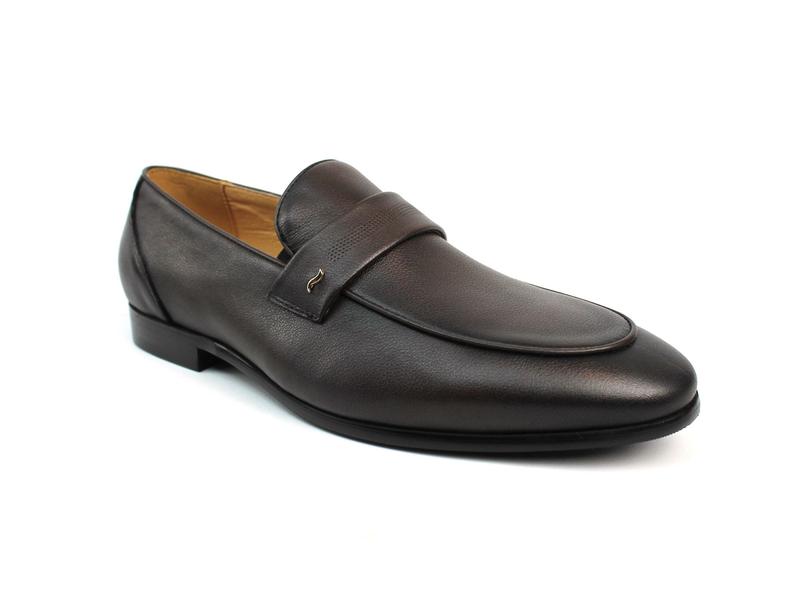 Genuine Leather Exclusive Men's Dark Brown Round Toe Slip On Loafers Formal Dress Shoes AZARMAN