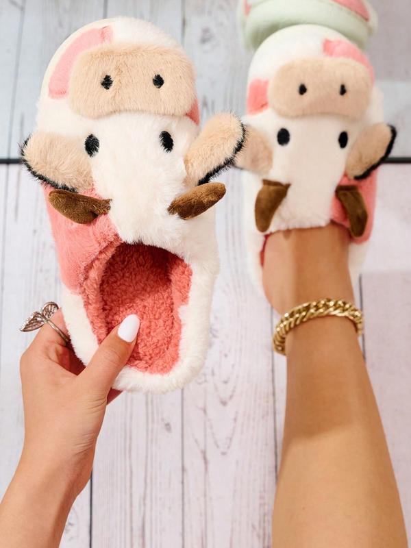 Cute Cow Plush Slippers for Women, Personalized Cartoon Animal Design Soft and Comfortable Slippers, Fall & Winter Fashion Warm Household Slippers, House Shoes, Fall Outfits, Fall Freshness Fluffy Slippers