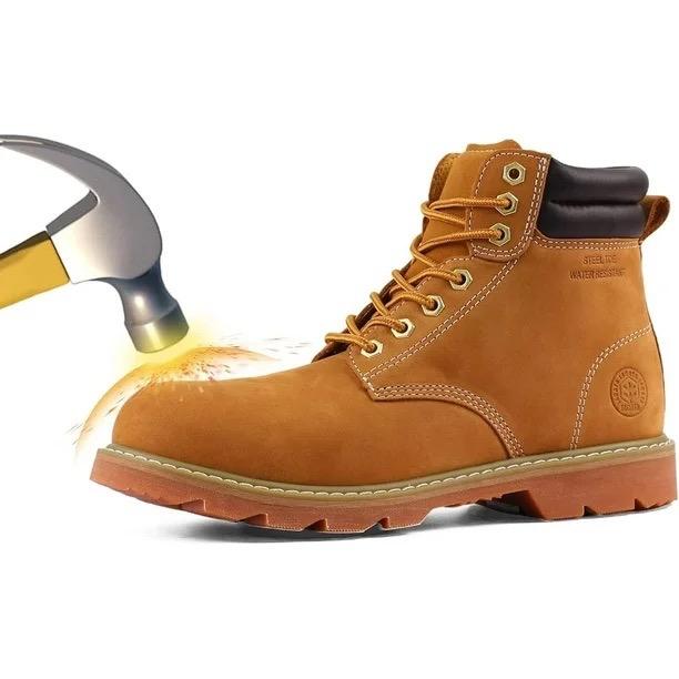 Jacata Men's Steel Toe Water Resistant Leather Work Boots (Wheat) - Perfect for Construction Workers - Boy, Footwear