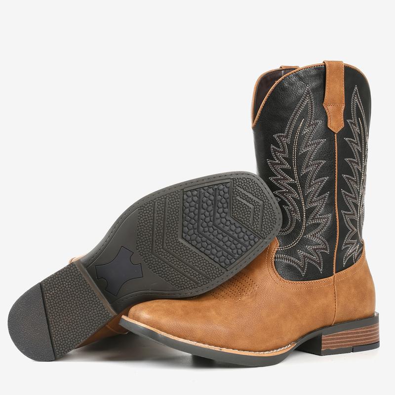 Cowboy Boots For Men Western Mens Cowboy Boots Mid Calf Square Toe Pull on Old West Style Shoes Western Style