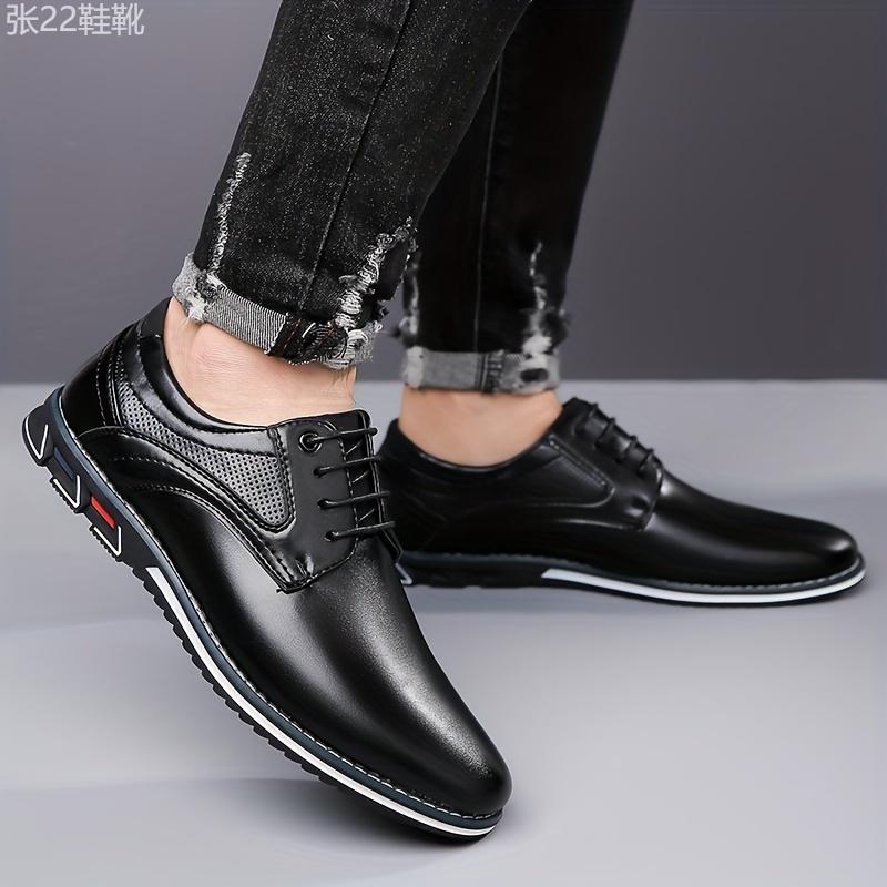 Mens Classic Dress Shoes - Durable & Slip-resistant with Premium PU Leather - Stylish Lace-up for Business & Office - Ideal Formal Wear Boy Walking Shoes Footwear Closed Rubber Comfort