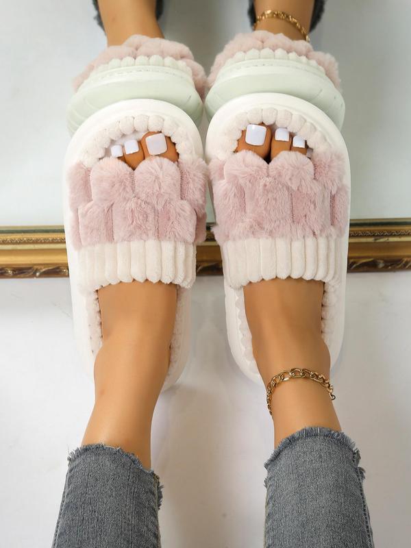 Women's Solid Color Fluffy Plush Slippers, Casual Soft Comfortable Home Slippers, Warm House Slippers for Indoor & Outdoor Use for Fall & Winter