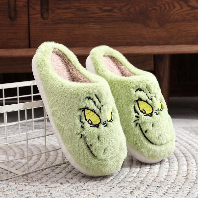 Unisex Cute Green Monster Design Soft Plush  Casual Comfortable Home Slipers Shoes For Fall Winter,Christmas Indoor or Outdoor winter slipper