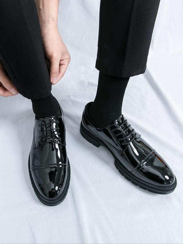 Men's Business Style Glossy Dress Shoes, Fashionable Lace Up Front Oxford Shoes for Work Office, Male All-match Shoes for Daily Wear