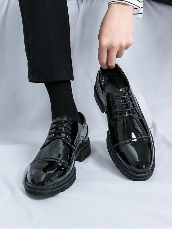 Men's Business Style Glossy Dress Shoes, Fashionable Lace Up Front Oxford Shoes for Work Office, Male All-match Shoes for Daily Wear