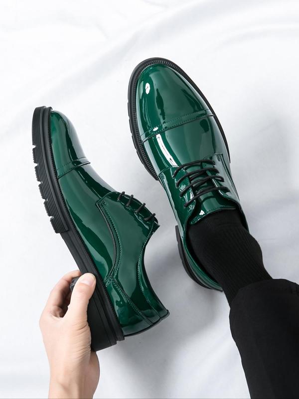 Men's Business Style Glossy Dress Shoes, Fashionable Lace Up Front Oxford Shoes for Work Office, Male All-match Shoes for Daily Wear