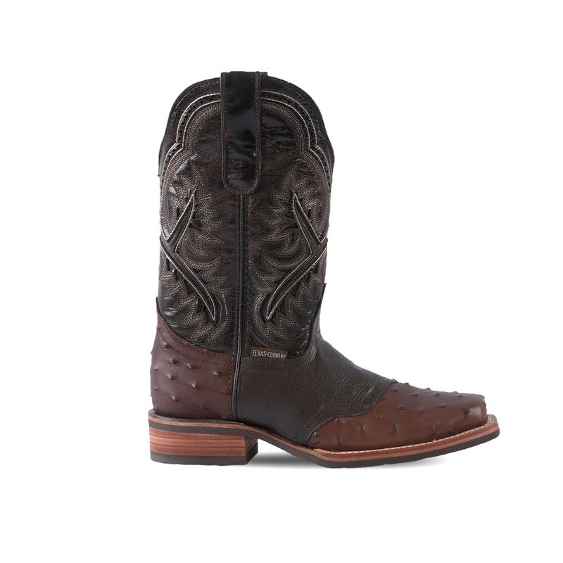 Men's Boot Ostrich Print Barcelona Choco Rodeo Toe E408