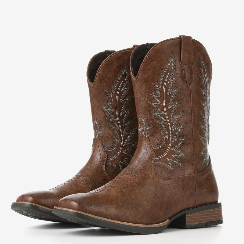 Cowboy Boots For Men Western Mens Cowboy Boots Mid Calf Square Toe Pull on Old West Style Shoes Western Style