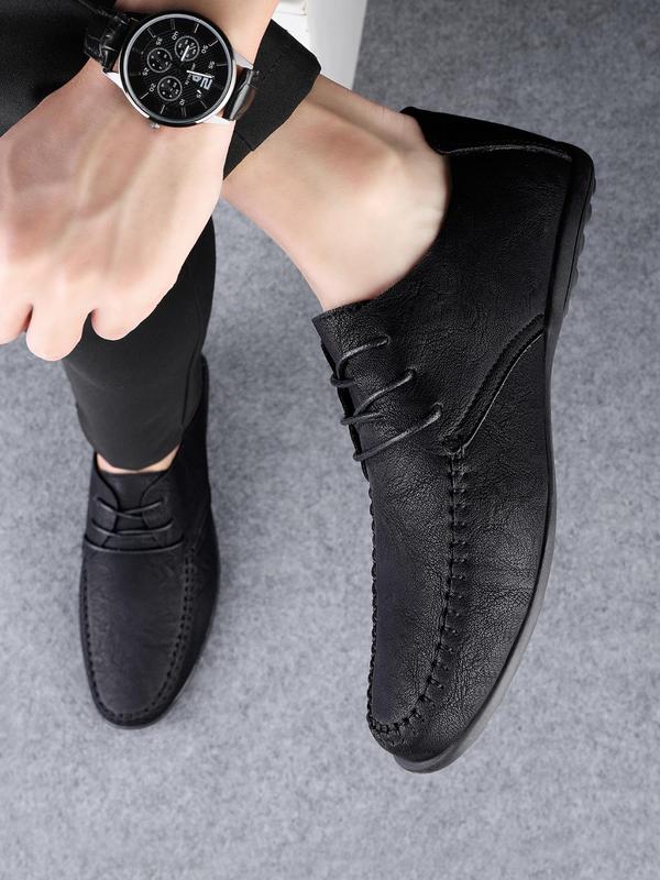 Men's Minimalist Casual Plain Round Toe Lace Up Soft Flat Shoes, Business Style Flat Shoes For Daily Wear