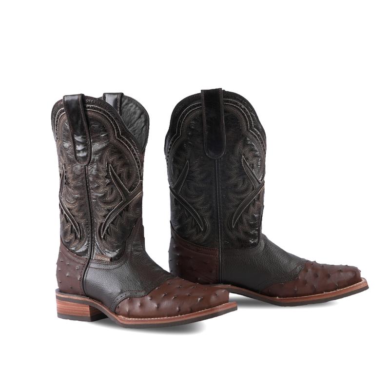 Men's Boot Ostrich Print Barcelona Choco Rodeo Toe E408