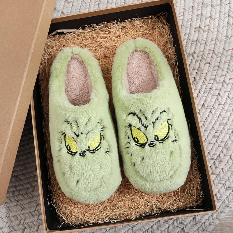 Unisex Cute Green Monster Design Soft Plush  Casual Comfortable Home Slipers Shoes For Fall Winter,Christmas Indoor or Outdoor winter slipper