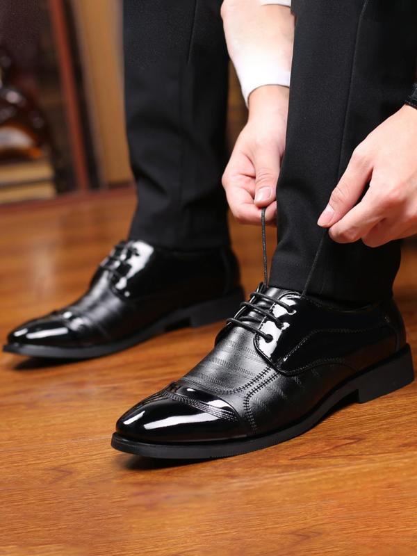 Men's Business Solid Color Lace up Dress Shoes, 1 Pair Fashionable Minimalist PU Leather Shoes, Chic Breathable Formal Shoes for Work Wear