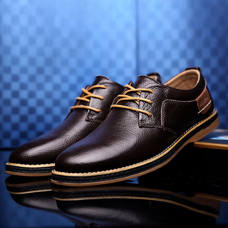 Men's Split Leather Casual Shoes, Breathable Anti-skid Lace-up Shoes For Business Office comfortable shoes