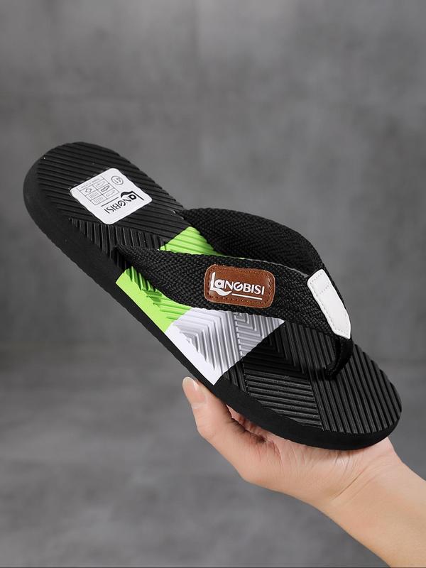 Men's Colorblock Slides Flip-flop, Casual Comfortable Flat Sandals for Beach, Lightweight Breathable Fashion Slippers for Indoor & Outdoor Wear, Fall Outfit、Fall Freshness