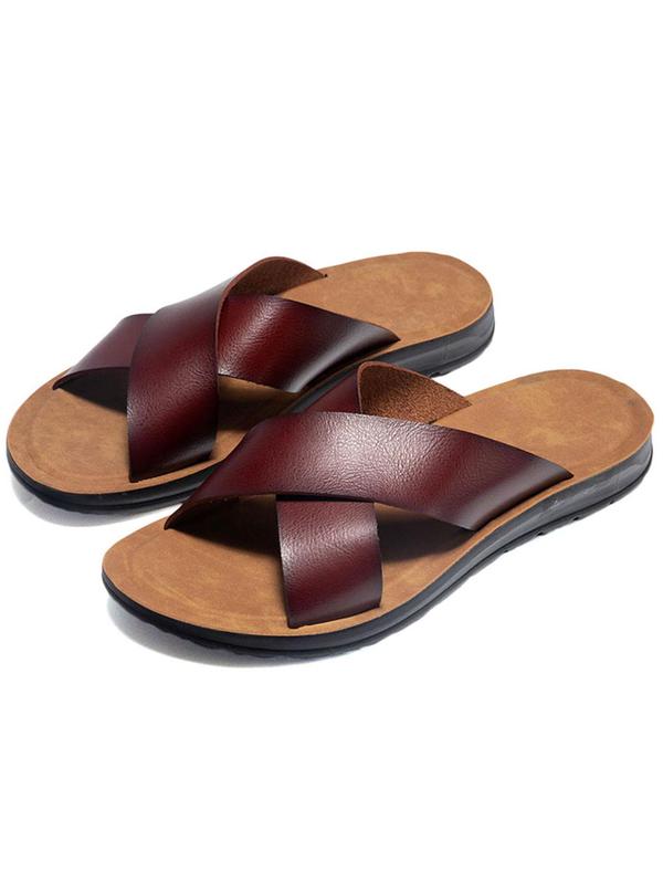 Men's Casual Fashion Plain Criss Cross Design Slippers for Summer, Lightweight Comfortable Walking Shoes for Vacation Beach, Non-slip Slippers for Indoor & Outdoor Wear