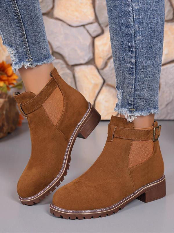 Women's Fashionable Solid Color Ankle Boots, Casual Comfortable Round Toe Boots for Daily Wear, Female All-match Trendy Shoes for Fall & Winter