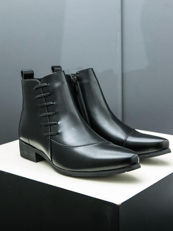 Men's Business Fashionable Ankle Boots, Casual Solid Color Zipper Design Boots for Daily Wear, Male All-match Trendy Shoes for Fall & Winter