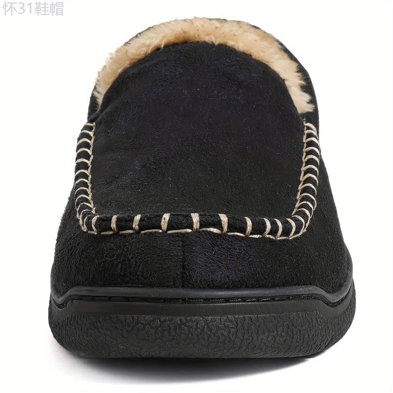 Men's Cozy Suede Moccasins - Slip-On Memory Foam Slippers with Warm Plush Fleece & Non-Slip TPR Sole Footwear Walking Shoes