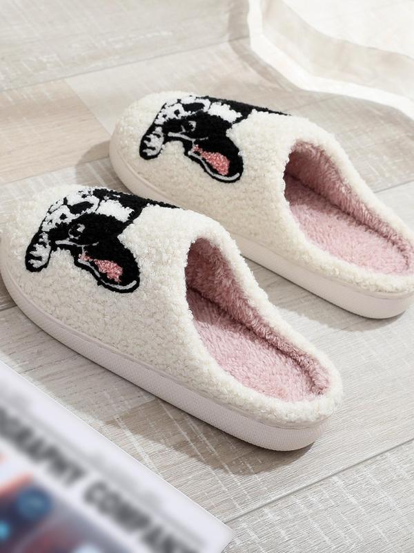 Women's Cute Cartoon Dog Pattern Plush Slippers, Casual Soft Comfortable Home Slippers for Fall & Winter, Fluffy House Shoes, Warm Slippers for Indoor and Outdoor