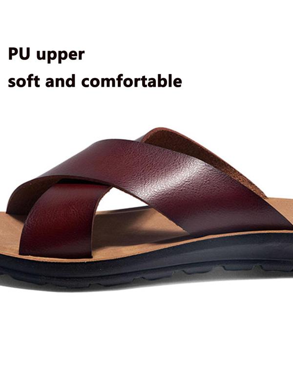 Men's Casual Fashion Plain Criss Cross Design Slippers for Summer, Lightweight Comfortable Walking Shoes for Vacation Beach, Non-slip Slippers for Indoor & Outdoor Wear