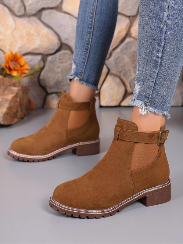 Women's Fashionable Solid Color Ankle Boots, Casual Comfortable Round Toe Boots for Daily Wear, Female All-match Trendy Shoes for Fall & Winter