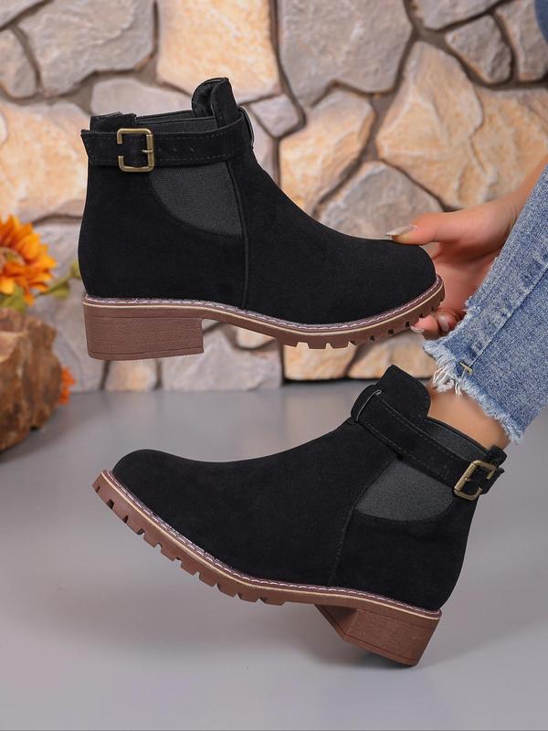 Women's Fashionable Solid Color Ankle Boots, Casual Comfortable Round Toe Boots for Daily Wear, Female All-match Trendy Shoes for Fall & Winter