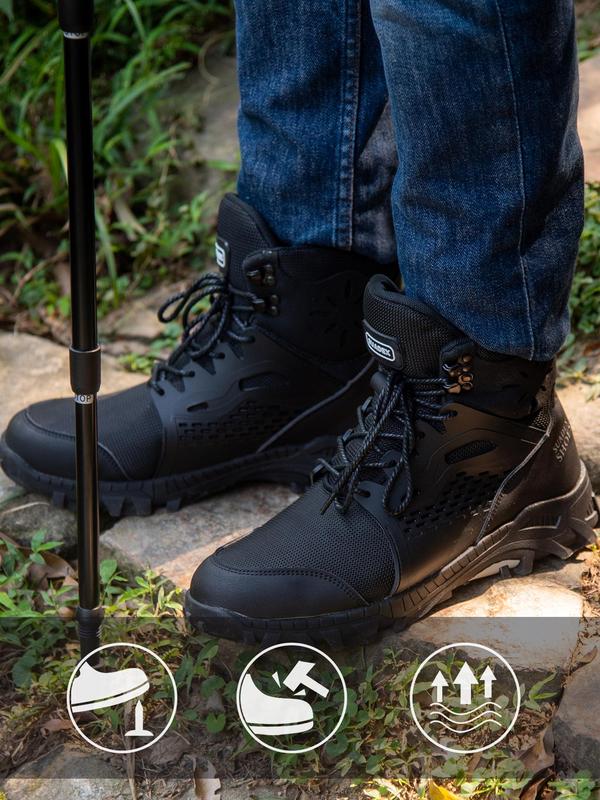 Men's Letter Print Lace Up Front High Top Safety Shoes, Casual Breathable Comfortable Non-slip Work Shoes, Hiking Boots, Work Sneakers, Smash-proof and Stab-proof Work Trainers for Outdoor Workers, Gym Shoes Tactical Shoes