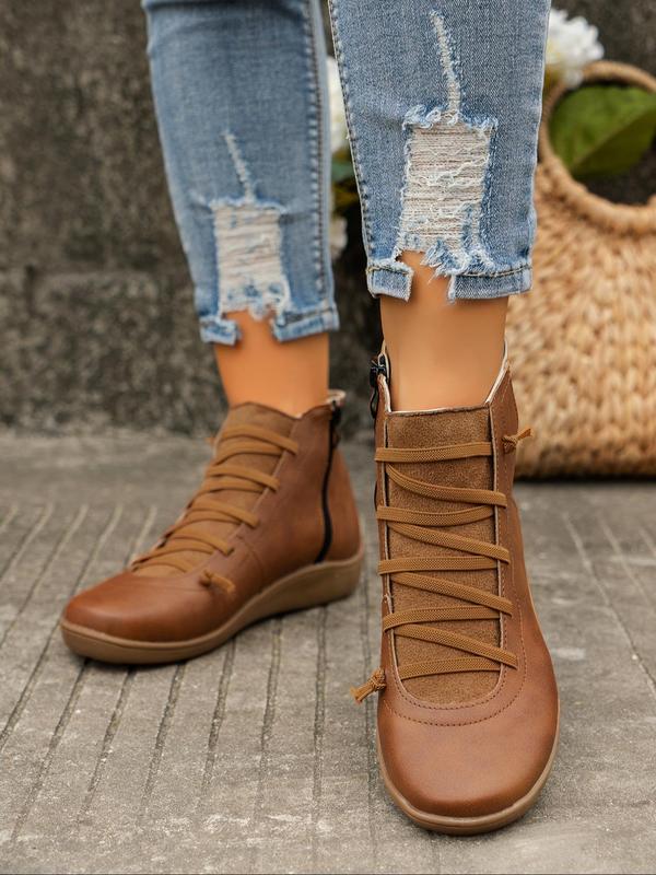 Women's Fashionable Solid Color Zipper Design Boots, Casual Comfortable Round Toe Boots for Daily Wear, Female All-match Trend Shoes for Daily Wear