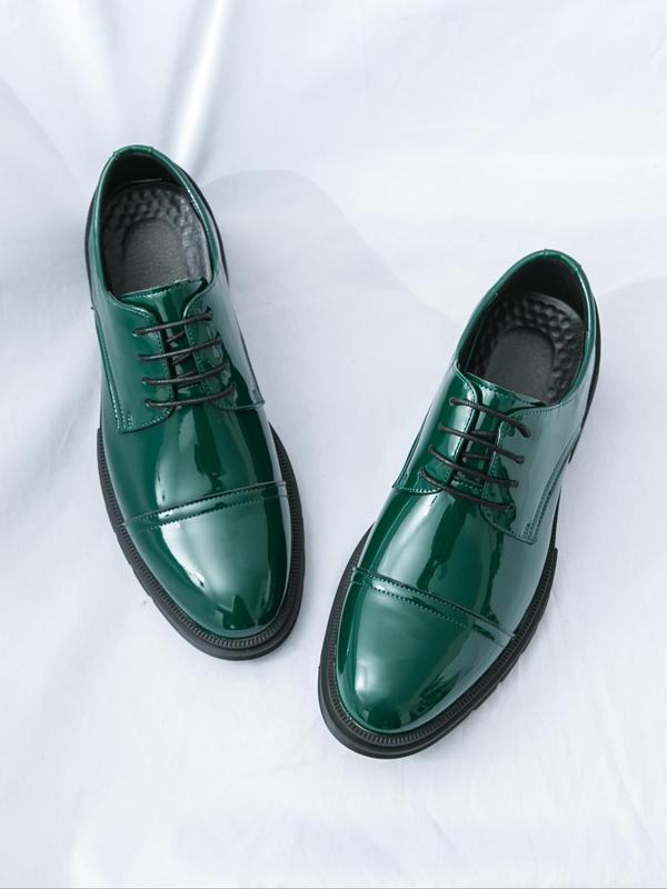 Men's Business Style Glossy Dress Shoes, Fashionable Lace Up Front Oxford Shoes for Work Office, Male All-match Shoes for Daily Wear