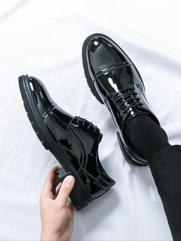 Men's Business Style Glossy Dress Shoes, Fashionable Lace Up Front Oxford Shoes for Work Office, Male All-match Shoes for Daily Wear