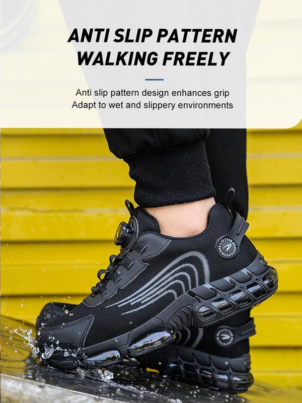 Men's Mesh Breathable Lightweight Steel Toe Sports Shoes, Casual Comfortable Lace Up Work Shoes, Anti-puncture Rotating Buckle Safety Shoes