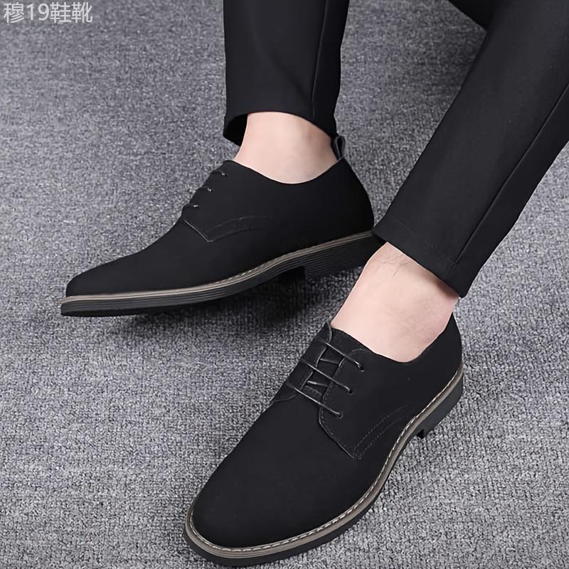 Men's Faux Suede Derby Shoes, Lace-up Front Dress Shoes For Men, Business Formal Wedding Black Tie Optional Events