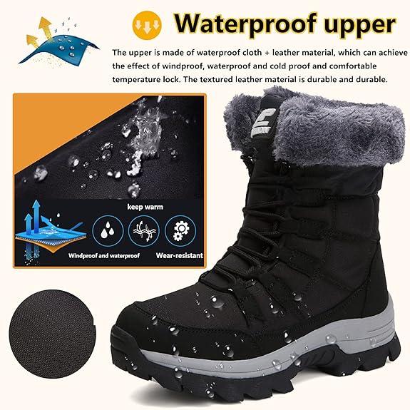 Womens Winter Fur Lined Waterproof Snow Boots Outdoor Ankle Boots Ladies Warm Shoes