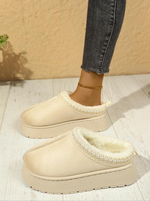 Women's Solid Color Fashionable Slippers, Casual Comfortable Home Slippers, Fluffy Warm Slippers for Indoor & Outdoor Wear