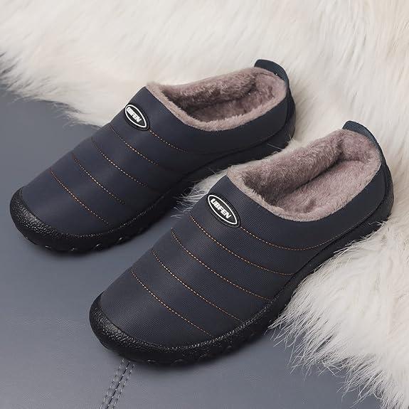 Mens Winter Warm Slippers Slip on House Shoes Indoor Outdoor Anti-Skid Rubber Sole (8666)