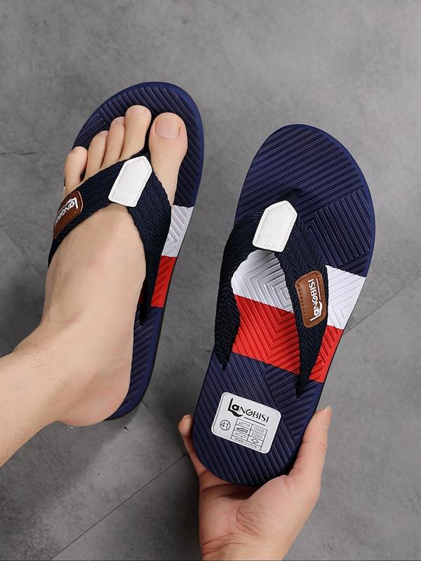 Men's Colorblock Slides Flip-flop, Casual Comfortable Flat Sandals for Beach, Lightweight Breathable Fashion Slippers for Indoor & Outdoor Wear, Fall Outfit、Fall Freshness