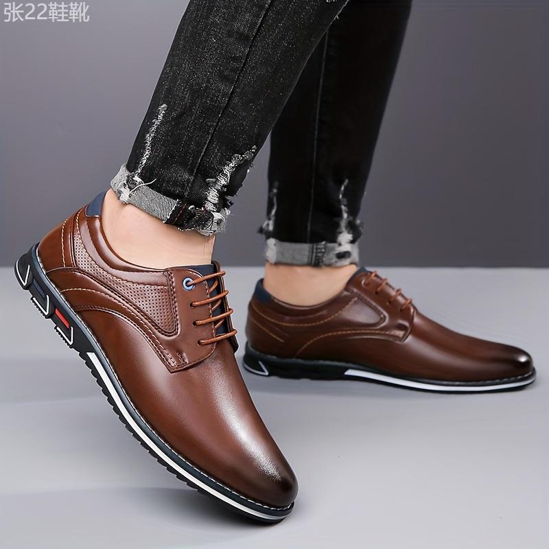 Mens Classic Dress Shoes - Durable & Slip-resistant with Premium PU Leather - Stylish Lace-up for Business & Office - Ideal Formal Wear Boy Walking Shoes Footwear Closed Rubber Comfort