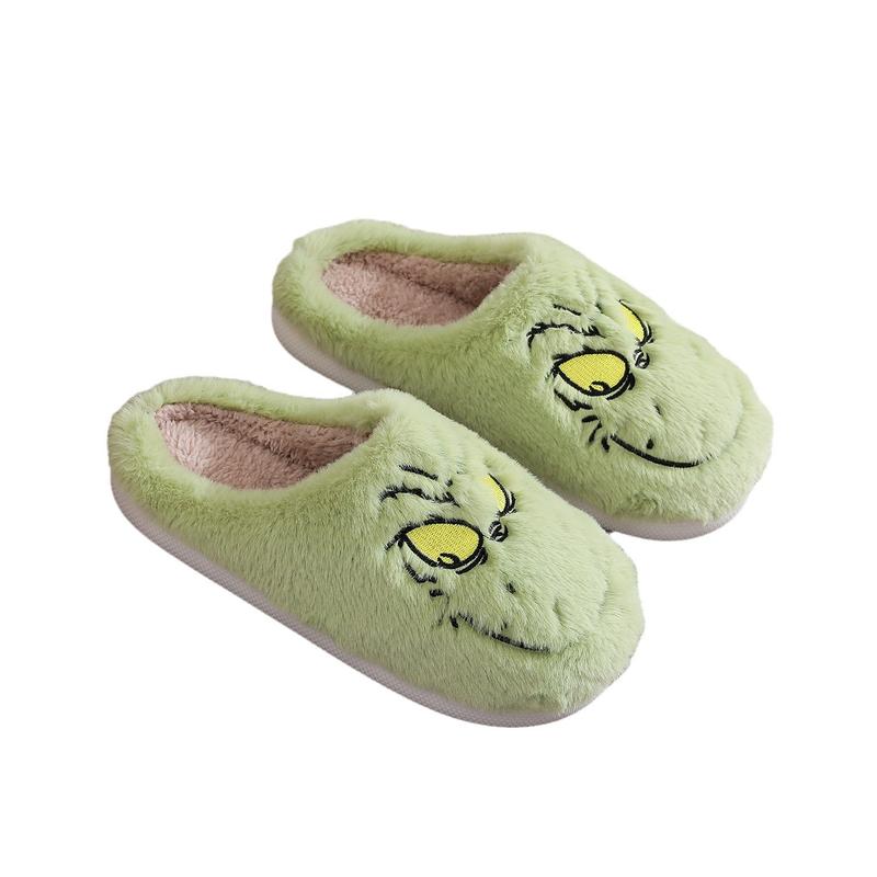 Unisex Cute Green Monster Design Soft Plush  Casual Comfortable Home Slipers Shoes For Fall Winter,Christmas Indoor or Outdoor winter slipper