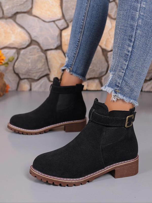 Women's Fashionable Solid Color Ankle Boots, Casual Comfortable Round Toe Boots for Daily Wear, Female All-match Trendy Shoes for Fall & Winter