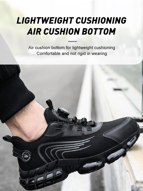 Men's Mesh Breathable Lightweight Steel Toe Sports Shoes, Casual Comfortable Lace Up Work Shoes, Anti-puncture Rotating Buckle Safety Shoes