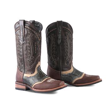 Men's Dark Brown Python Boots Rodeo Toe E420 Piton Rustico Choco