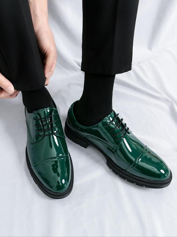 Men's Business Style Glossy Dress Shoes, Fashionable Lace Up Front Oxford Shoes for Work Office, Male All-match Shoes for Daily Wear