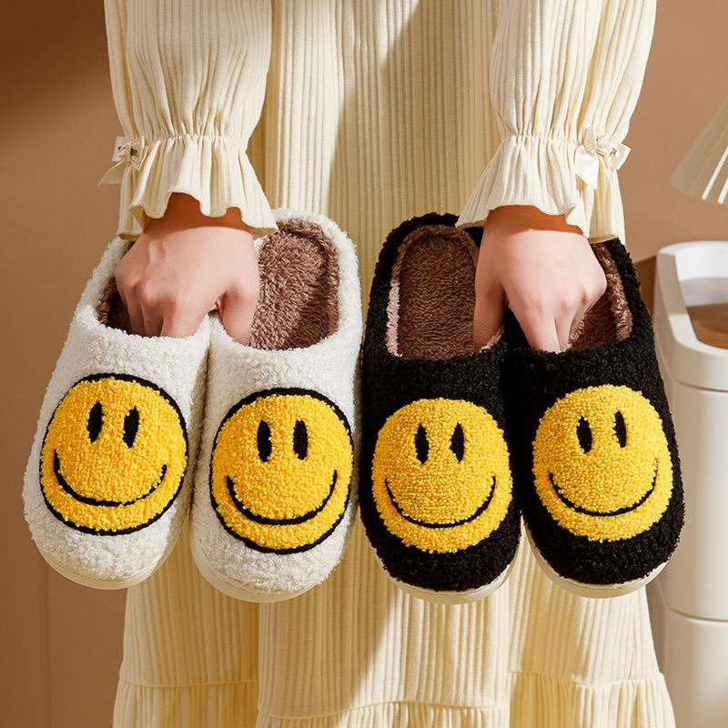 Women's Fashion Smiley Pattern Plain Soft Slippers for Valentine's Gift, Casual Home Slippers for Galentinesparty, Fluffy Chunky Bedroom Slippers for Fall & Winter, Platform Slippers, Girl's Walking Shoes, Footwear cute slippers